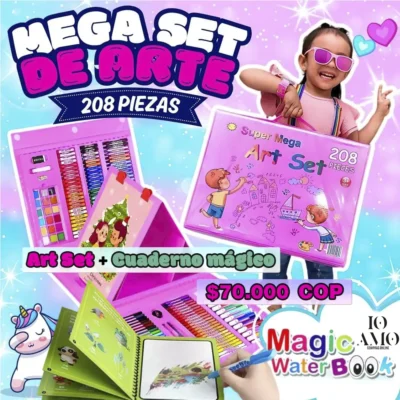 Combo Set Kit de Arte maleta X 208 piezas + Cuaderno de agua mágico